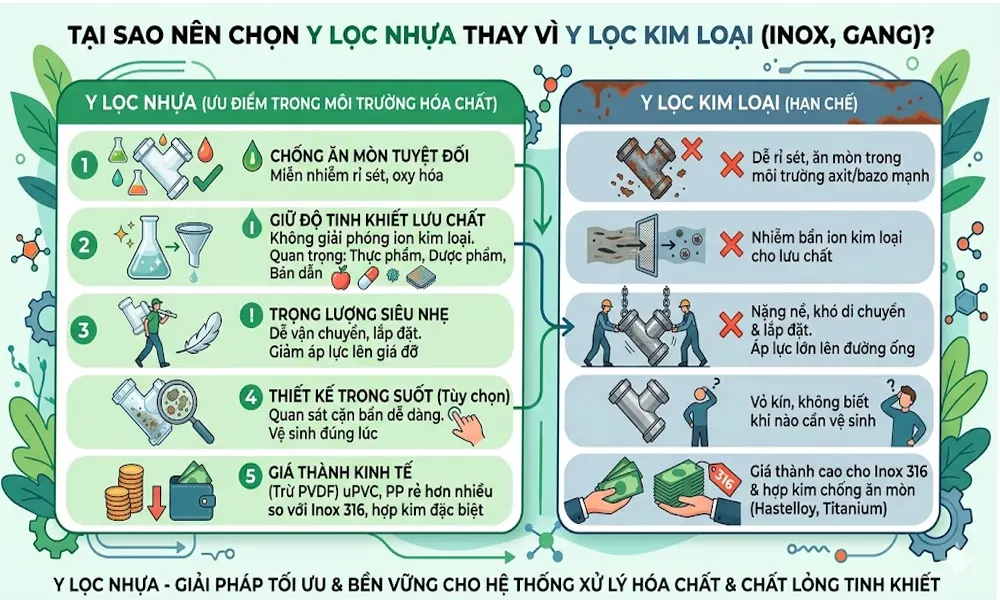 Tại Sao Nên Chọn Y Lọc Nhựa Thay Vì Y Lọc Kim Loại (Inox, Gang)