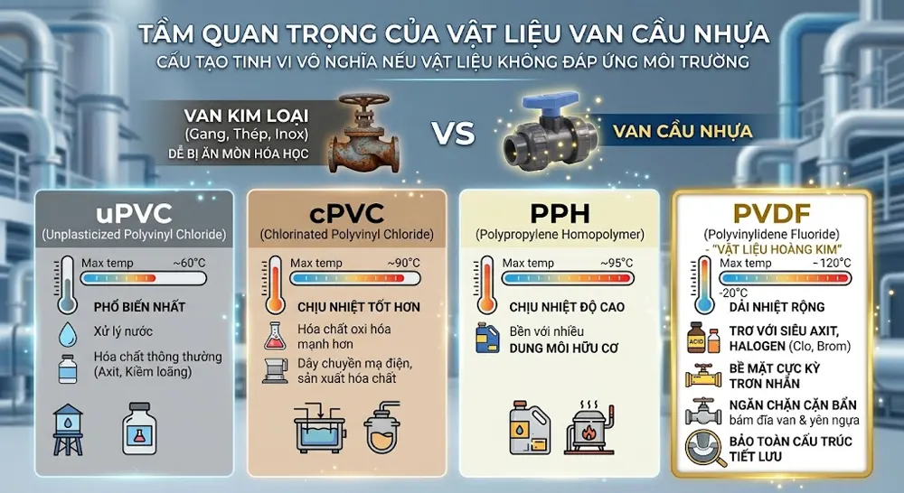 Tầm quan trọng của Vật liệu, uPVC, cPVC, PP, PVDF