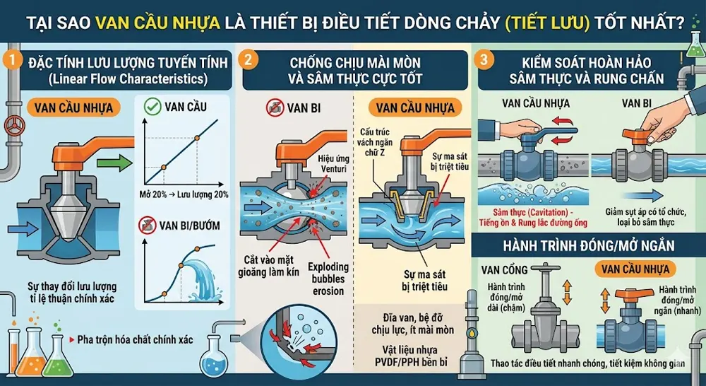 Van Cầu Nhựa là thiết bị điều tiết dòng chảy (tiết lưu) tốt nhất