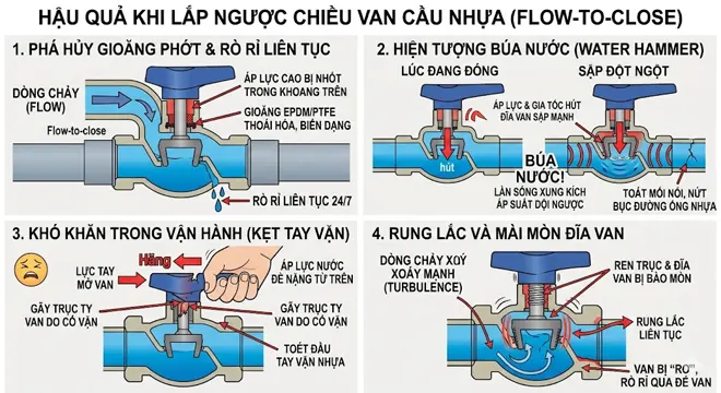 Van cầu nhựa lắp ngược chiều