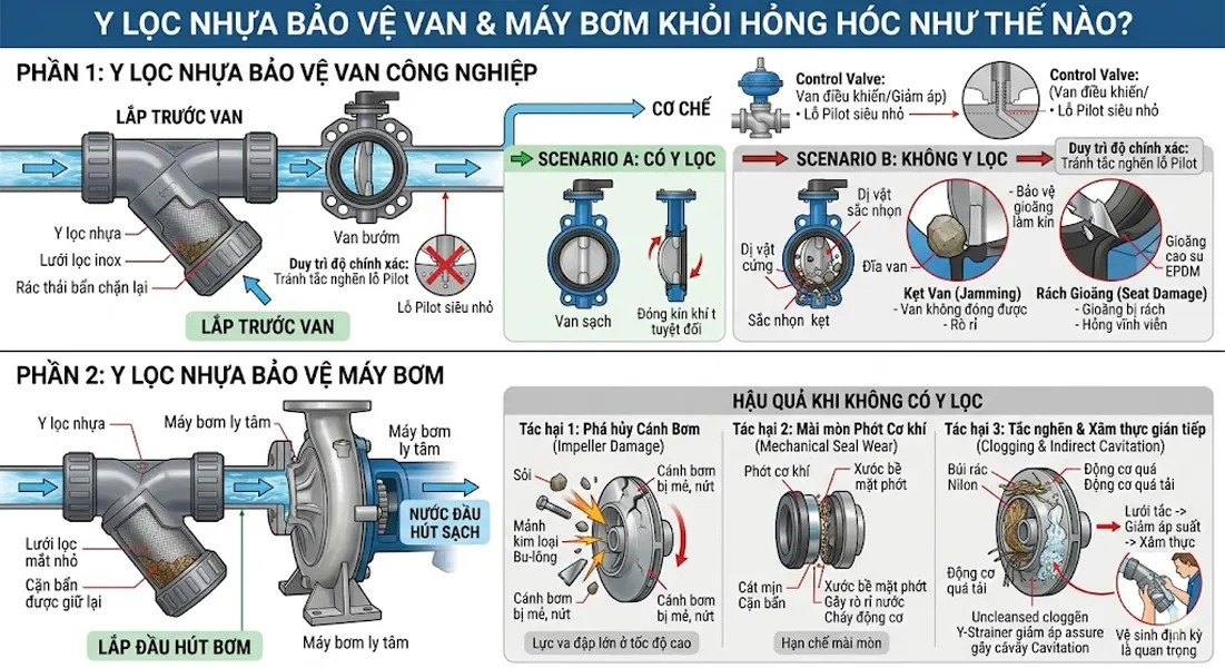 Y Lọc Nhựa Bảo Vệ Van Khỏi Hỏng Hóc