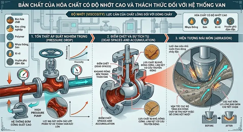 Bản chất của hóa chất có độ nhớt cao và thách thức đối với hệ thống van