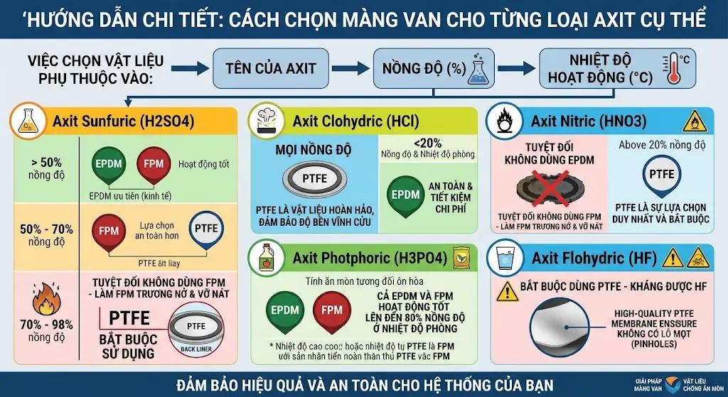 Cách Chọn Màng Van Cho Từng Loại Axit Cụ Thể