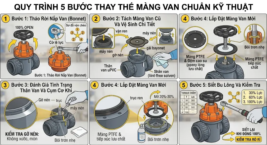 Quy Trình 5 Bước Thay Thế Màng Van Chuẩn Kỹ Thuật