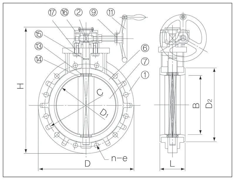 Cấu tạo van bướm nhựa hộp số Asung - bản vẽ mặt cắt chi tiết hộp số 