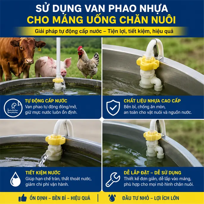 Sử Dụng Van Phao Nhựa Cho Máng Uống Chăn Nuôi