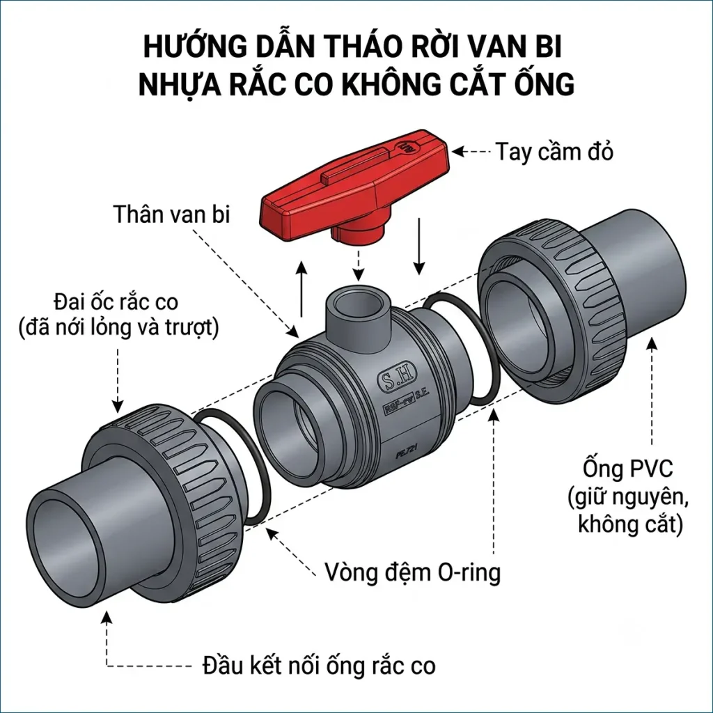 Van bi CB kiểu true union tháo rời để bảo trì không cắt ống.