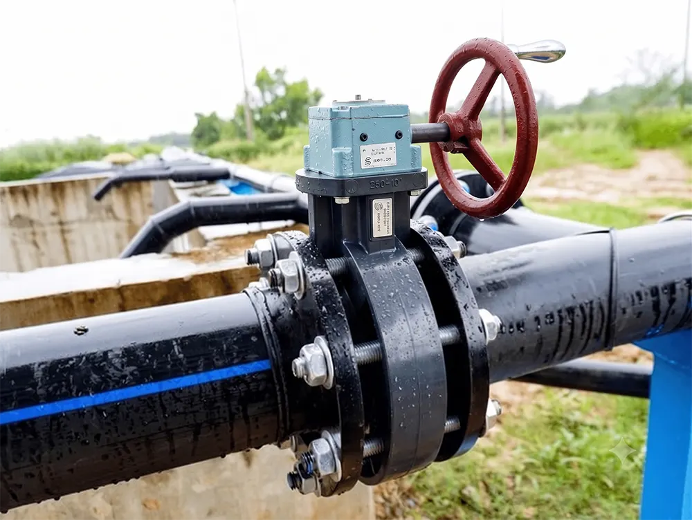Van bướm nhựa Asung hộp số tại công trình xử lý nước thải