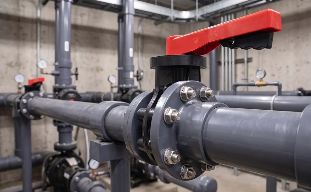 Lắp đặt thực tế van bướm nhựa PVC Sanking tại công trình cấp nước.