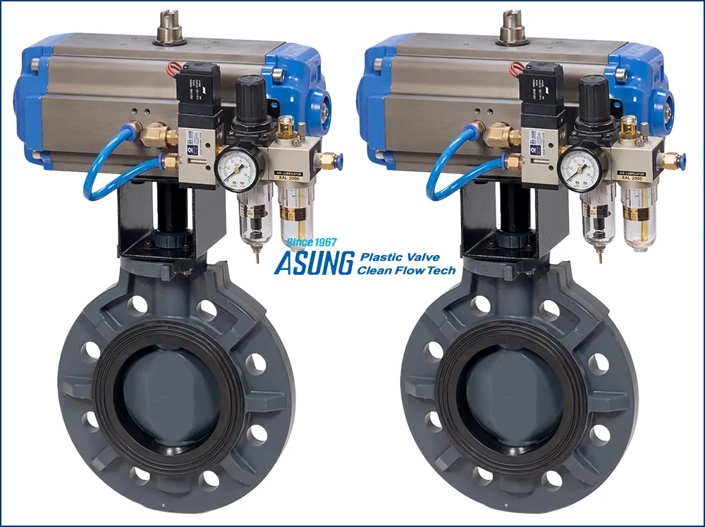 Van bướm nhựa Asung điều khiển khí nén với actuator tự động
