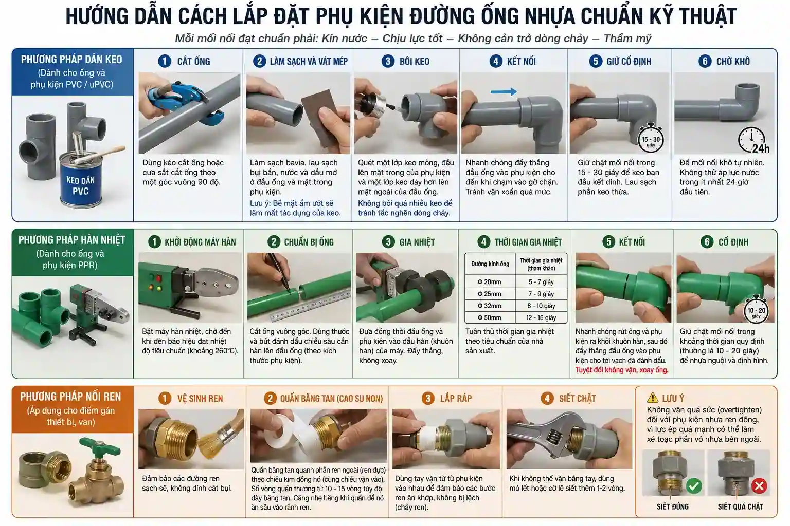 Hướng dẫn cách lắp đặt phụ kiện đường ống nhựa chuẩn kỹ thuật