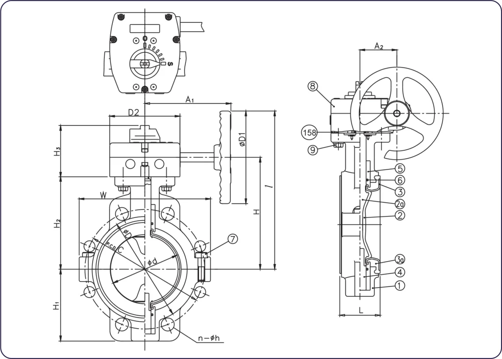Bản vẽ kích thước lắp đặt van bướm nhựa Asahi Type 55 loại tay quay.