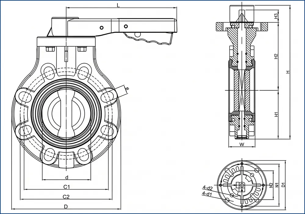 Bảng kích thước van bướm nhựa PPH Sanking theo size DN
