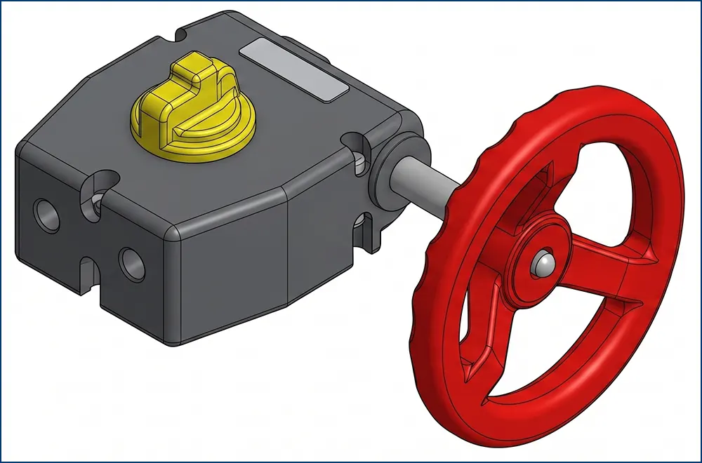 Cận cảnh hộp số tay của van bướm nhựa Asahi Type 56 DN400