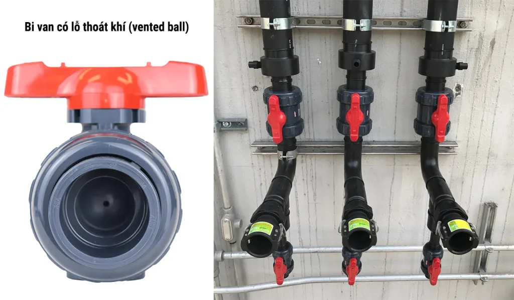 Bi van có lỗ thoát khí (vented ball) dùng cho Javen và oxy già