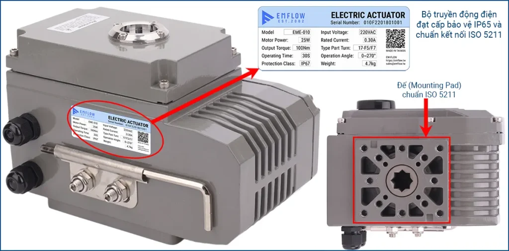 Bộ truyền động điện đạt cấp bảo vệ IP67 dùng cho van bi nhựa lắp ngoài trời