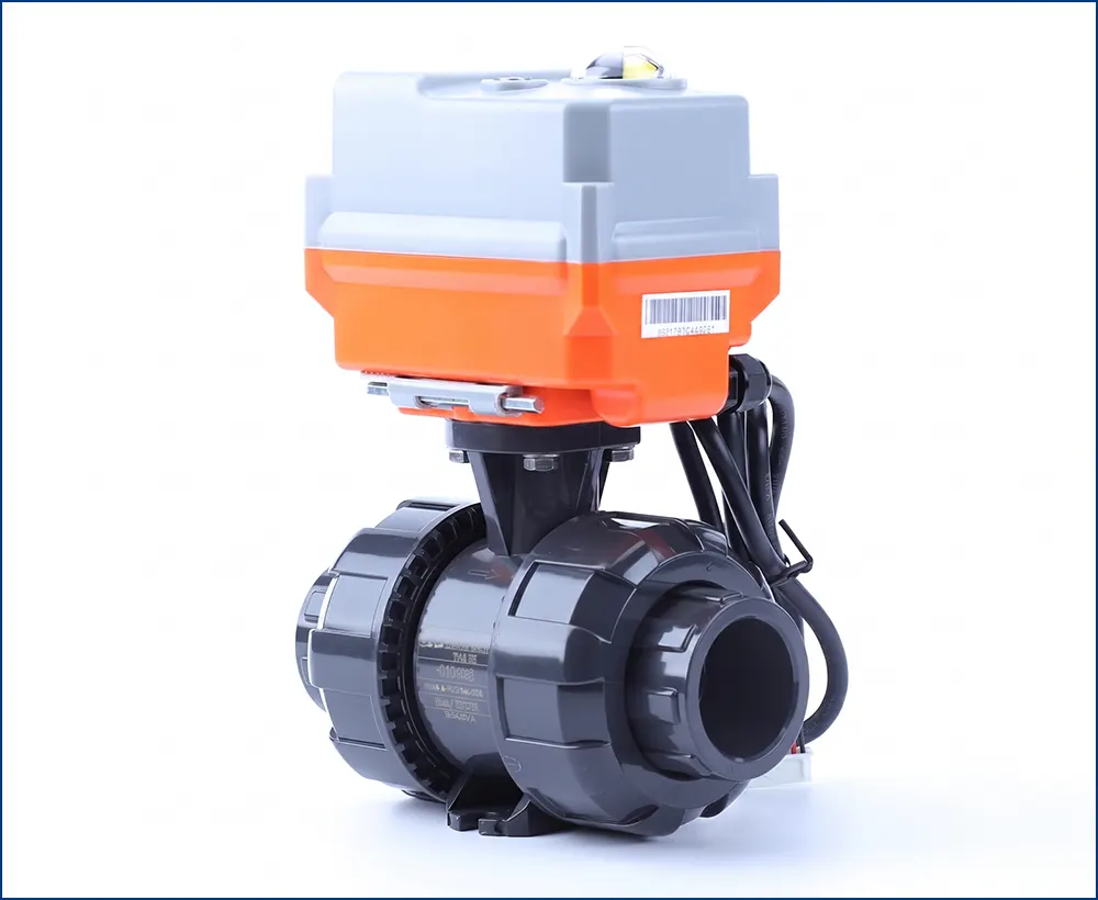 Van bi nhựa có tán đã lắp hoàn chỉnh bộ truyền động điện qua đế ISO 5211