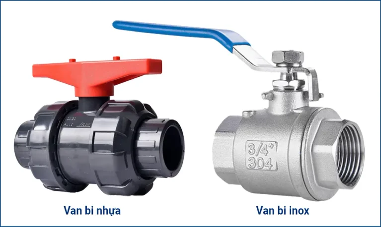 van bi nhua va van bi inox dat canh nhau so sanh